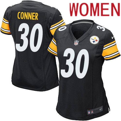 Women Pittsburgh Steelers 30 James Conner Nike Black Game NFL Jersey